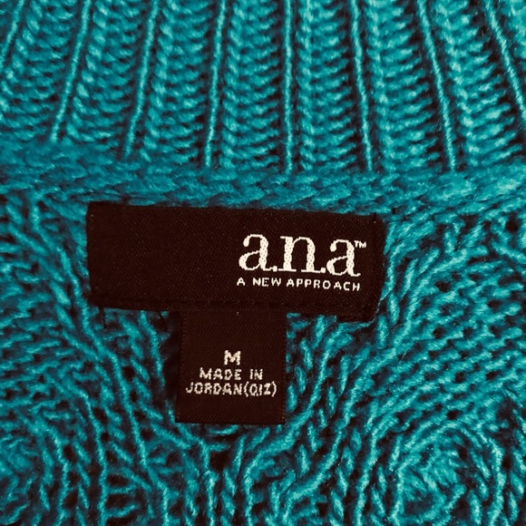 a.n.a Turquoise Cable Knot Sweater 3/4 Extra Wide Sleeves Size M - Picture 2 of 6
